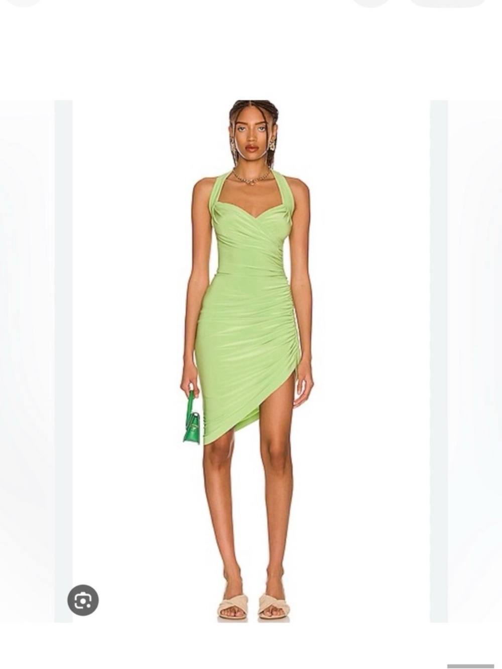 Norma Kamali Lime Halter Asymmetrical Ruched Mini Dress